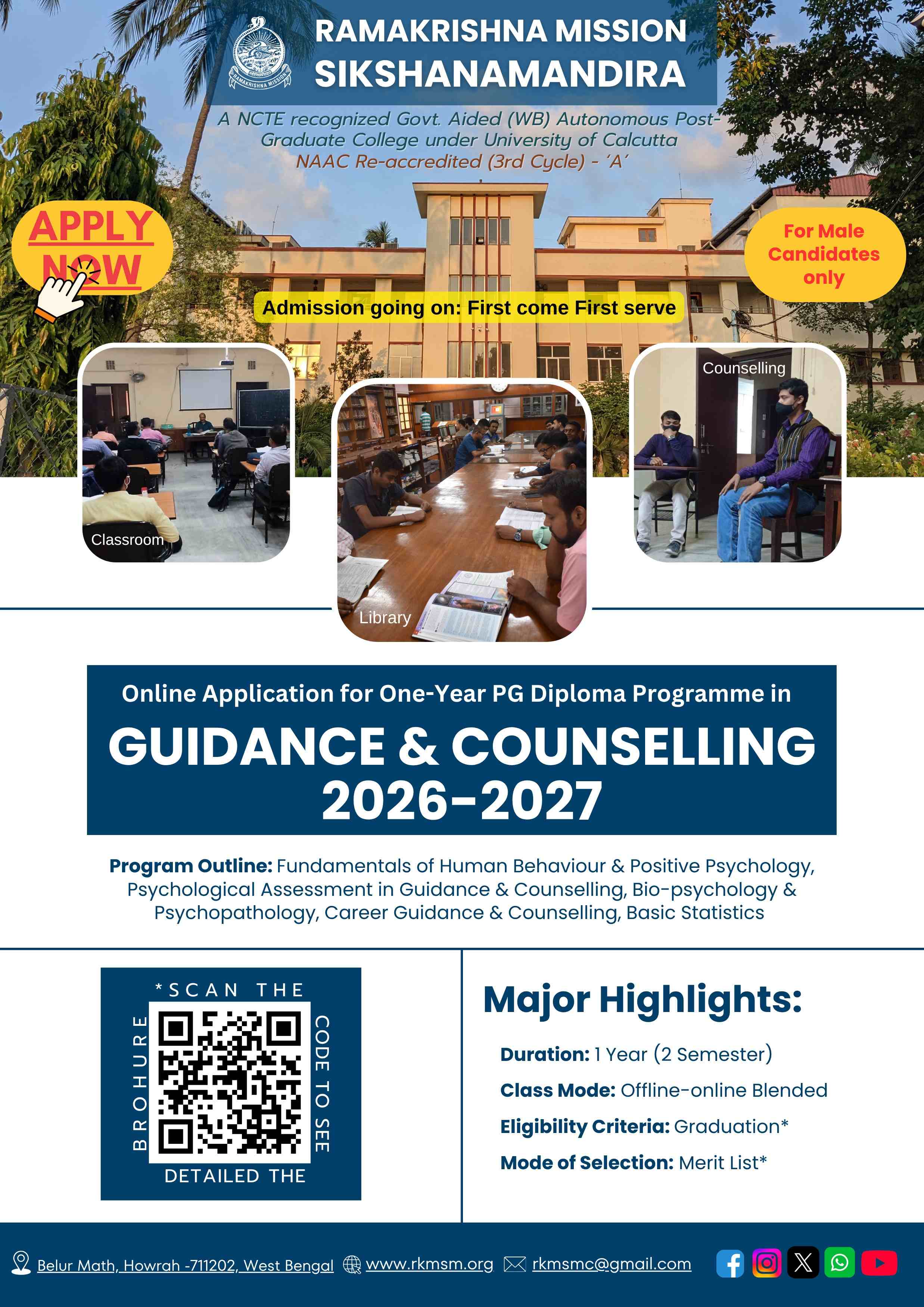 PGDGC Admission Flyer at Ramakrishna Mission Sikshanamandira